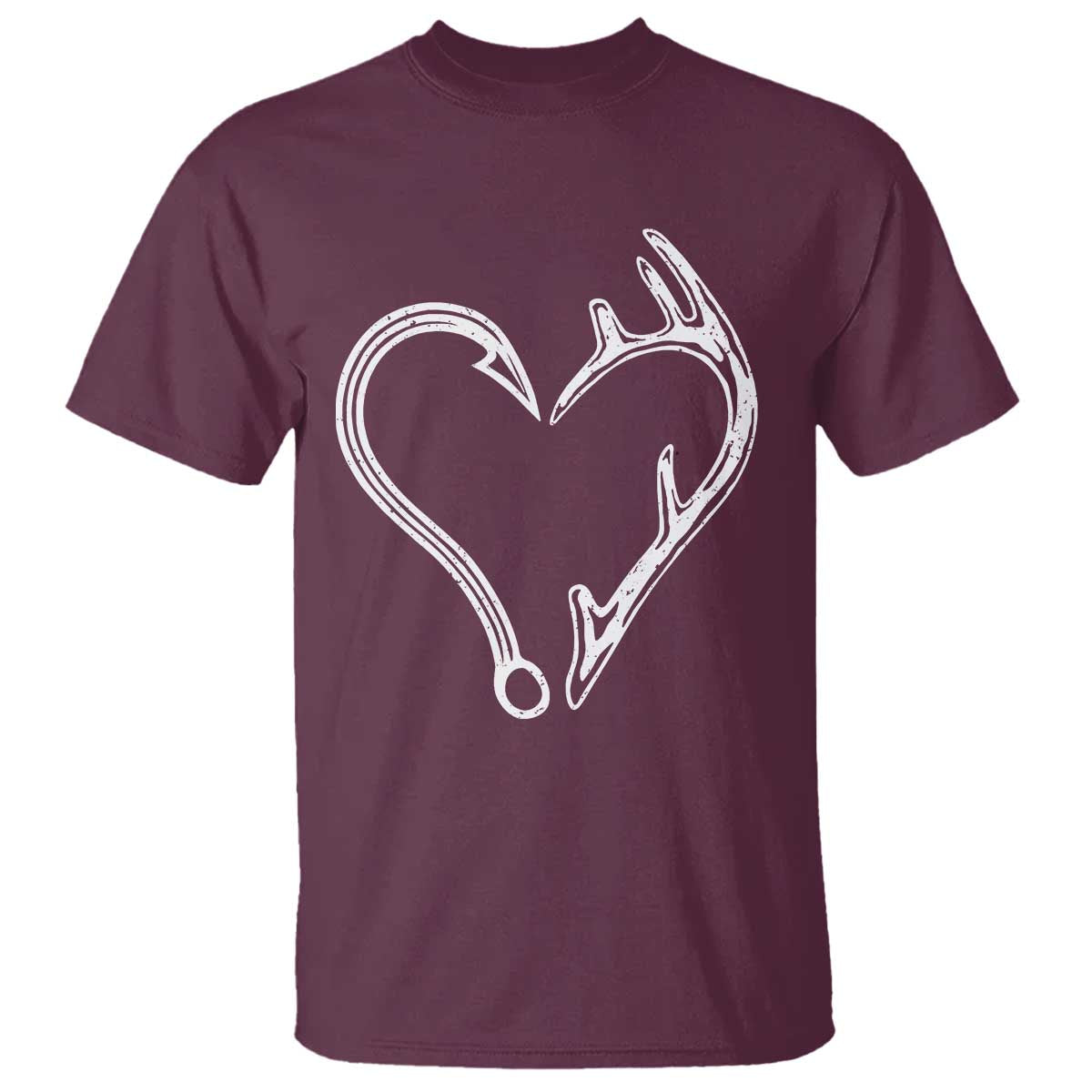 Fishing And Hunting Vintage Hook Antler Heart T Shirt TS11 Maroon Print Your Wear
