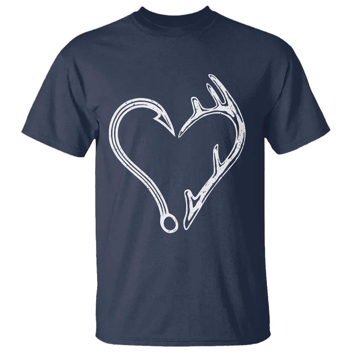 Fishing And Hunting Vintage Hook Antler Heart T Shirt TS11 Navy Print Your Wear