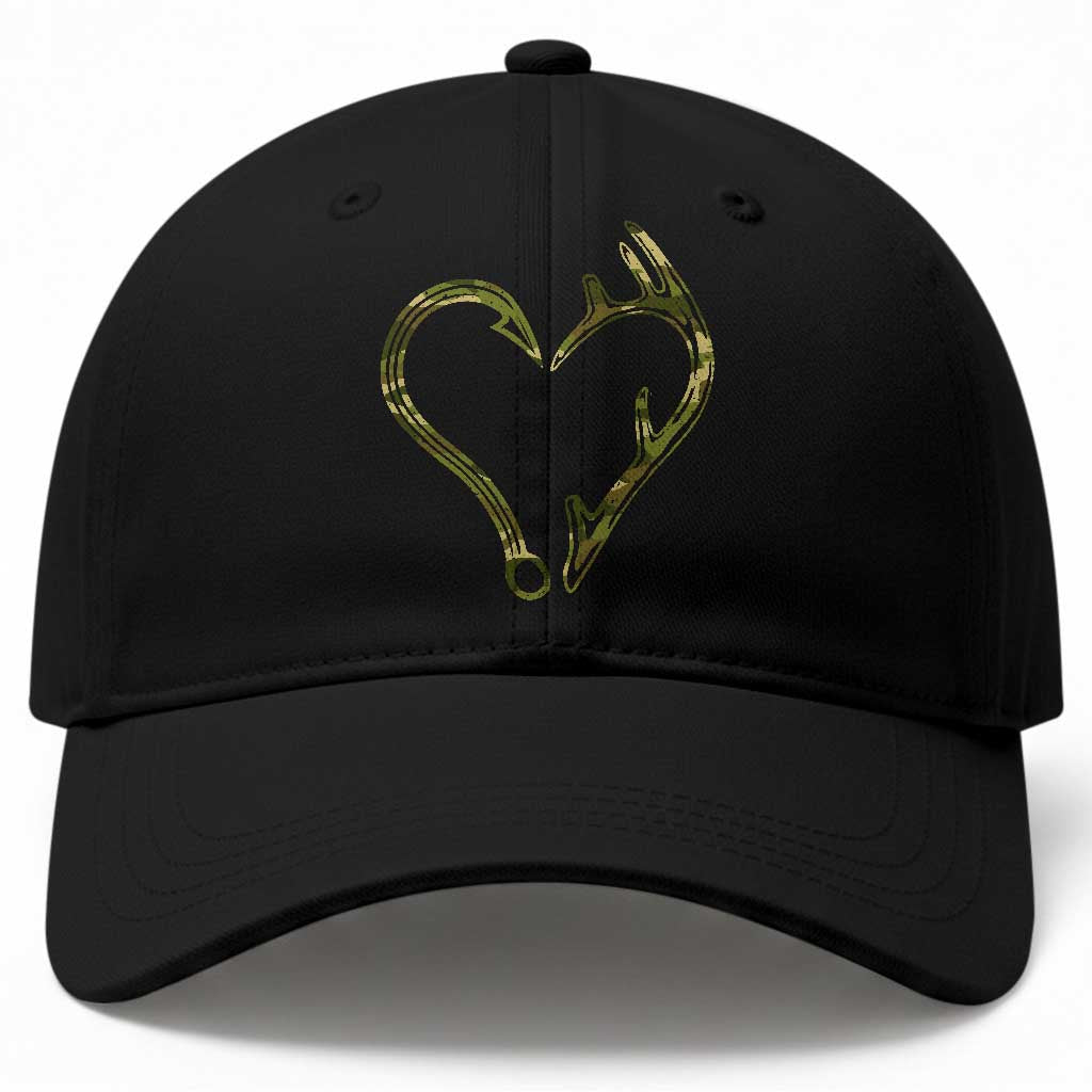 Fishing And Hunting Vintage Camo Hook Antler Heart Baseball Cap TS11 Print Your Wear