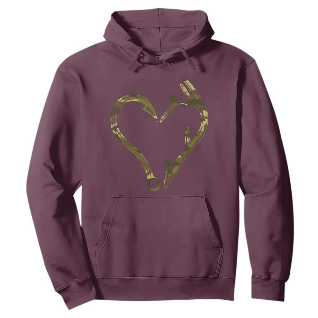 Fishing And Hunting Vintage Camo Hook Antler Heart Hoodie TS11 Maroon Print Your Wear