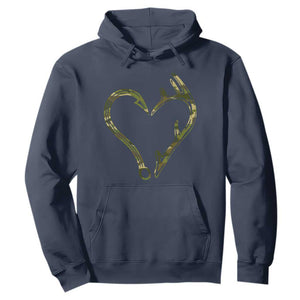 Fishing And Hunting Vintage Camo Hook Antler Heart Hoodie TS11 Navy Print Your Wear
