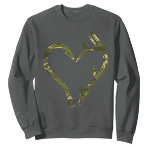 Fishing And Hunting Vintage Camo Hook Antler Heart Sweatshirt TS11 Dark Heather Print Your Wear