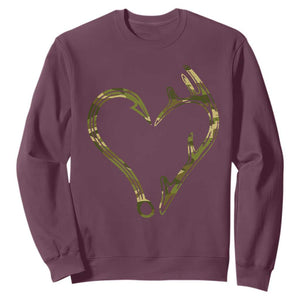Fishing And Hunting Vintage Camo Hook Antler Heart Sweatshirt TS11 Maroon Print Your Wear