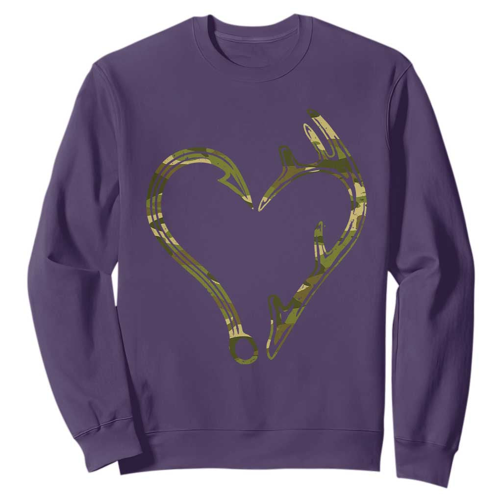 Fishing And Hunting Vintage Camo Hook Antler Heart Sweatshirt TS11 Purple Print Your Wear
