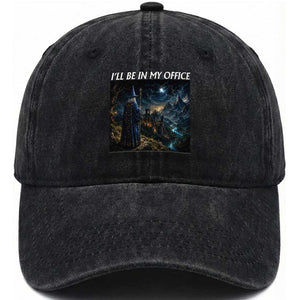 I Will Be In My Office Funny Wizard Fantasy Magic Meme Washed Cotton Baseball Cap
