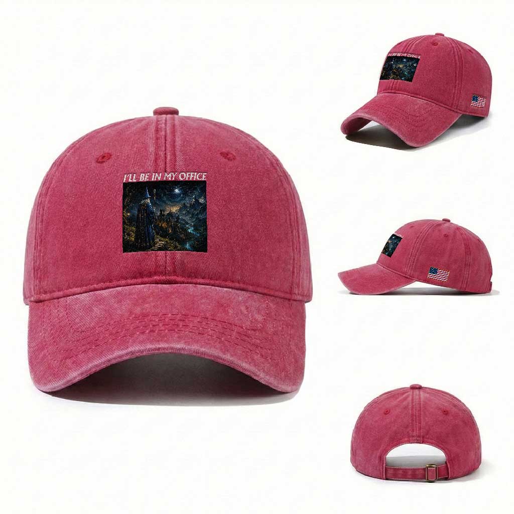 I Will Be In My Office Funny Wizard Fantasy Magic Meme Washed Cotton Baseball Cap