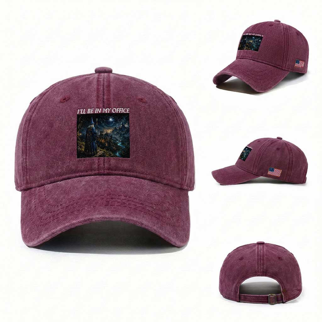 I Will Be In My Office Funny Wizard Fantasy Magic Meme Washed Cotton Baseball Cap