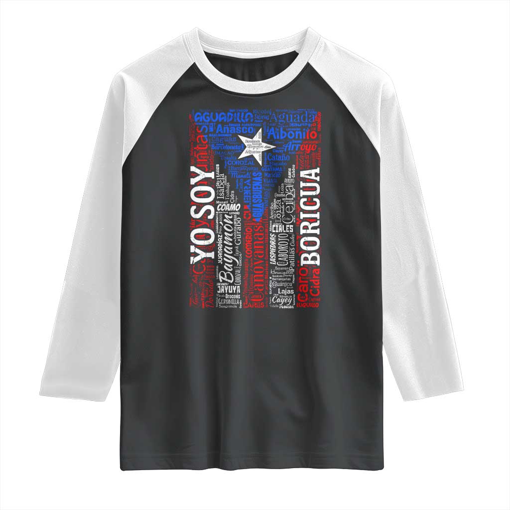 Puerto Rican Flag Puerto Rico Towns And Cities Raglan Shirt TS11 Black White Print Your Wear