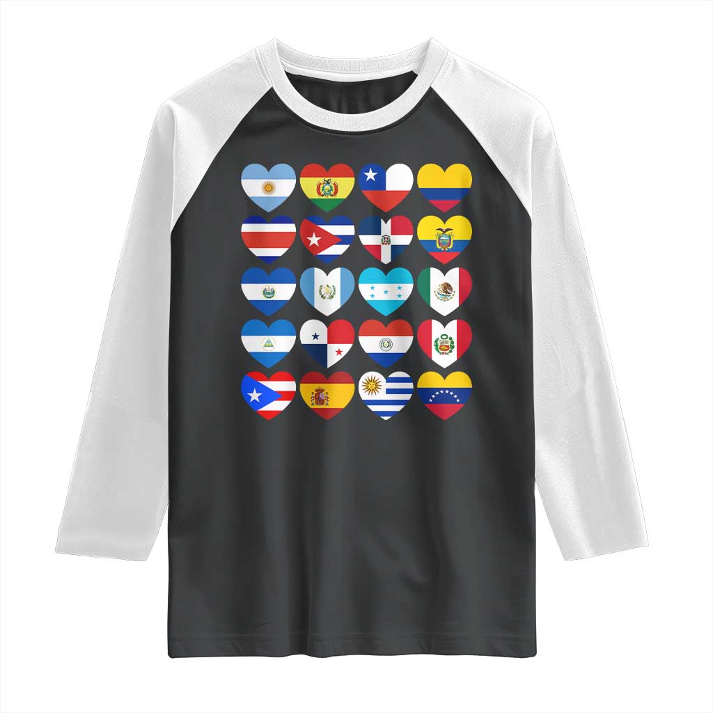 Hispanic Heritage Month Latin American Countries Heart Raglan Shirt TS11 Black White Print Your Wear