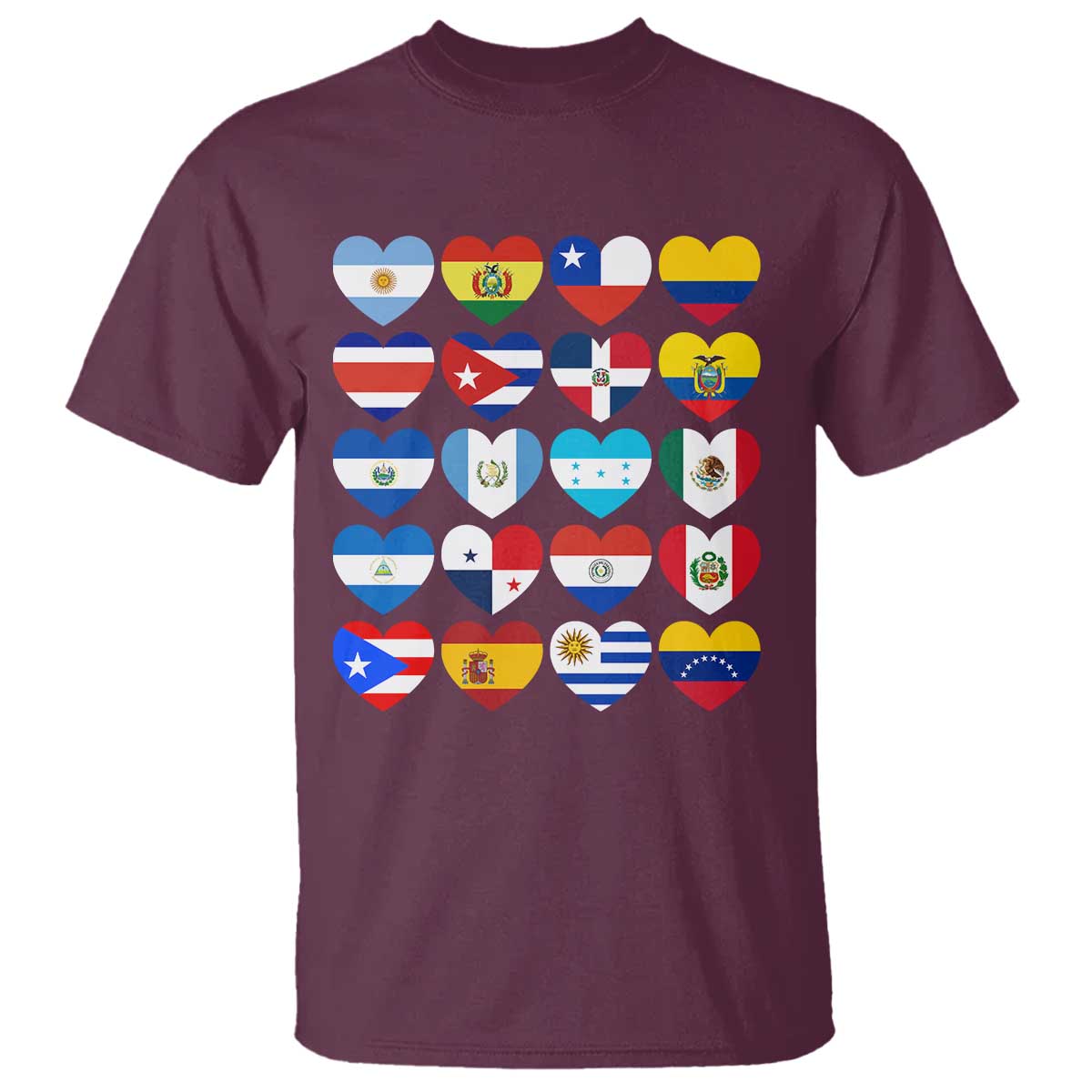 Hispanic Heritage Month Latin American Countries Heart T Shirt TS11 Maroon Print Your Wear