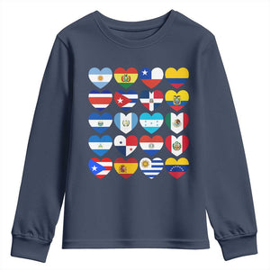 Hispanic Heritage Month Latin American Countries Heart Youth Sweatshirt TS11 Navy Print Your Wear