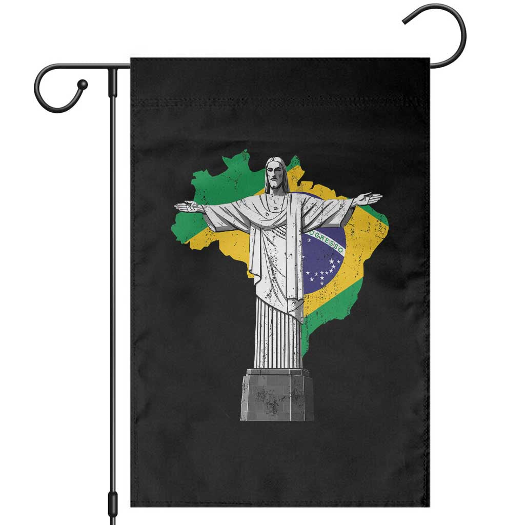 Brazilian Pride Christ the Redeemer Statue Latin America Brazil Map Garden Flag TS11 Black Print Your Wear
