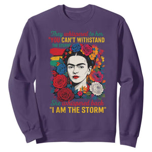 Frida Kahlo Sweatshirt They Whispered To Her You Cant Withstand The Storm TS11 Purple Print Your Wear