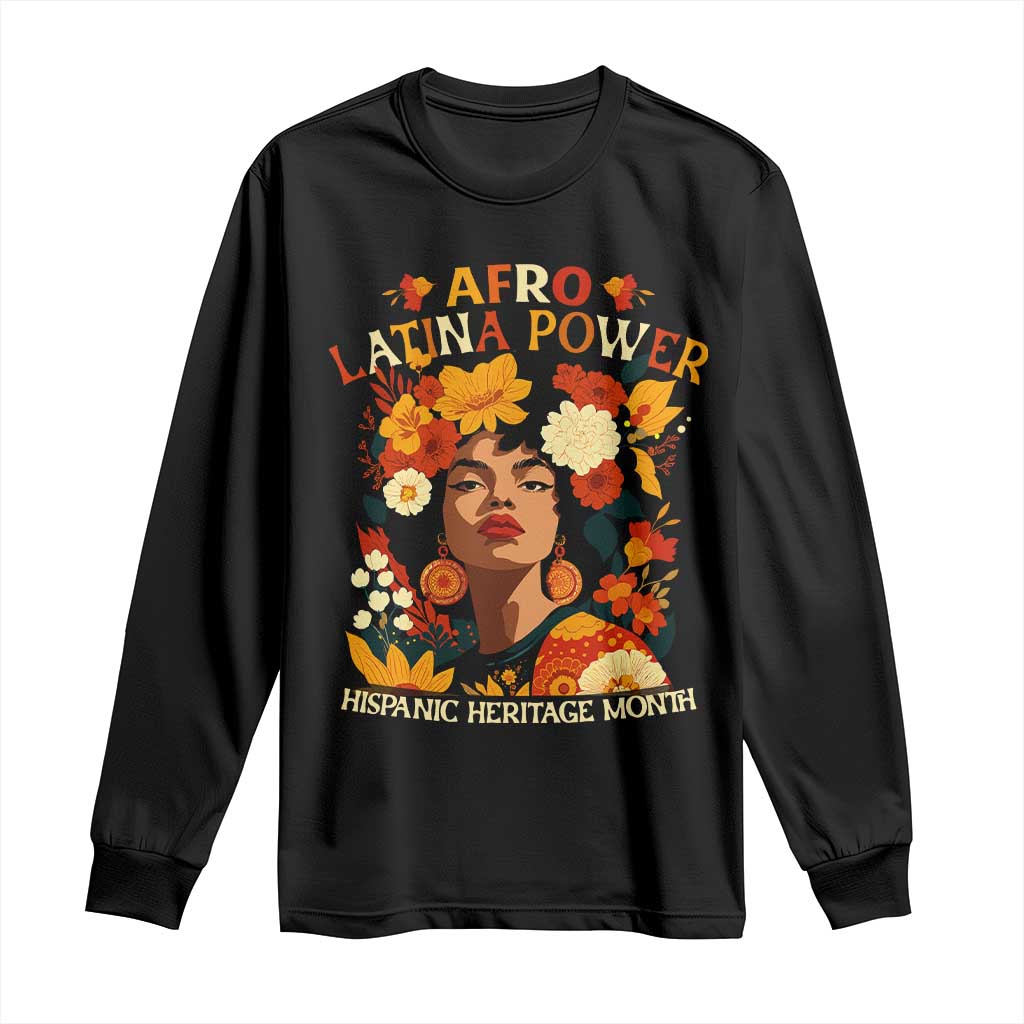 Afro Latina Power Long Sleeve Shirt Hispanic Heritage Month Flowers TS11 Black Print Your Wear