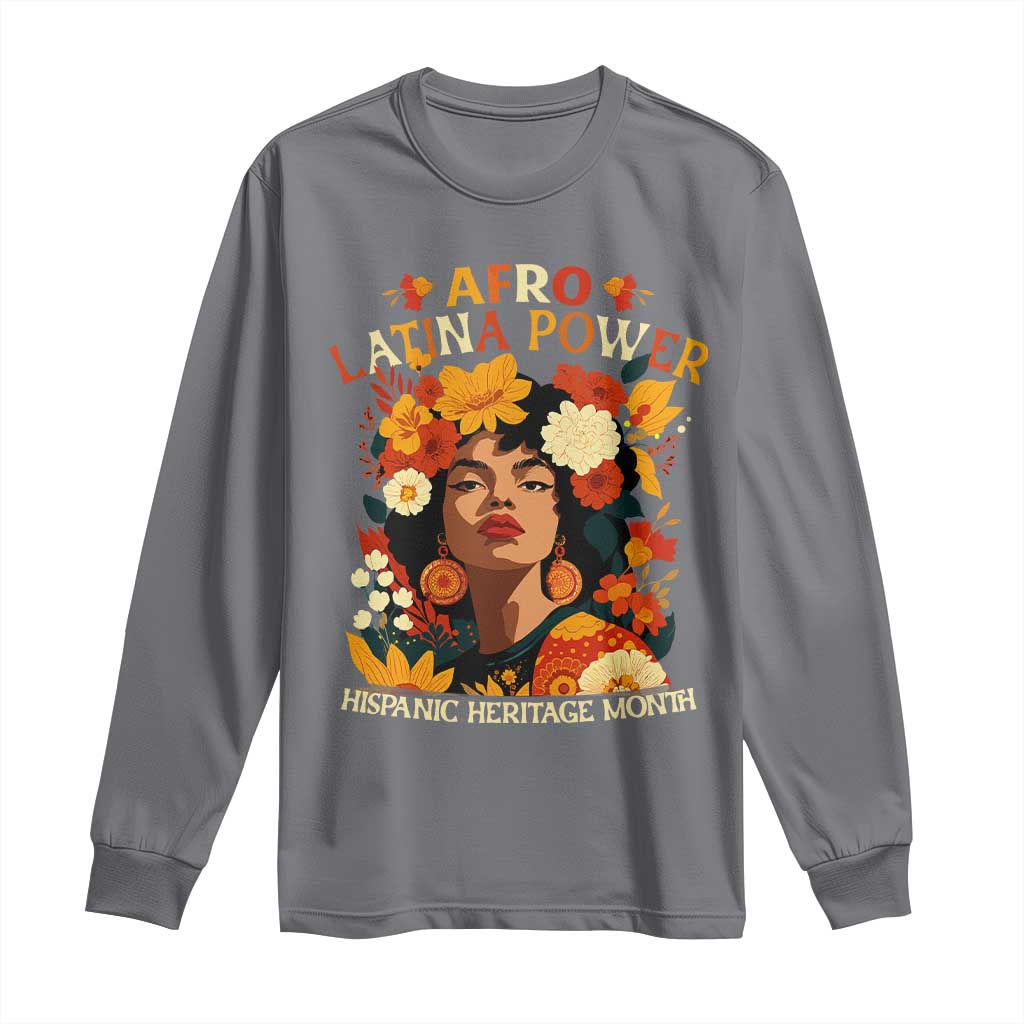 Afro Latina Power Long Sleeve Shirt Hispanic Heritage Month Flowers TS11 Charcoal Print Your Wear