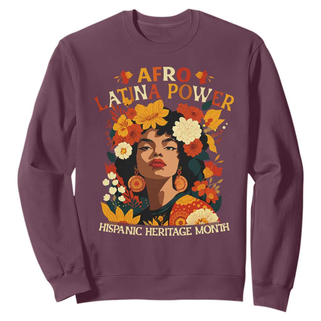 Afro Latina Power Sweatshirt Hispanic Heritage Month Flowers TS11 Maroon Print Your Wear