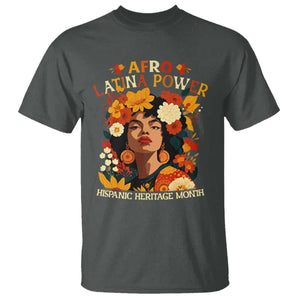 Afro Latina Power T Shirt Hispanic Heritage Month Flowers TS11 Dark Heather Print Your Wear
