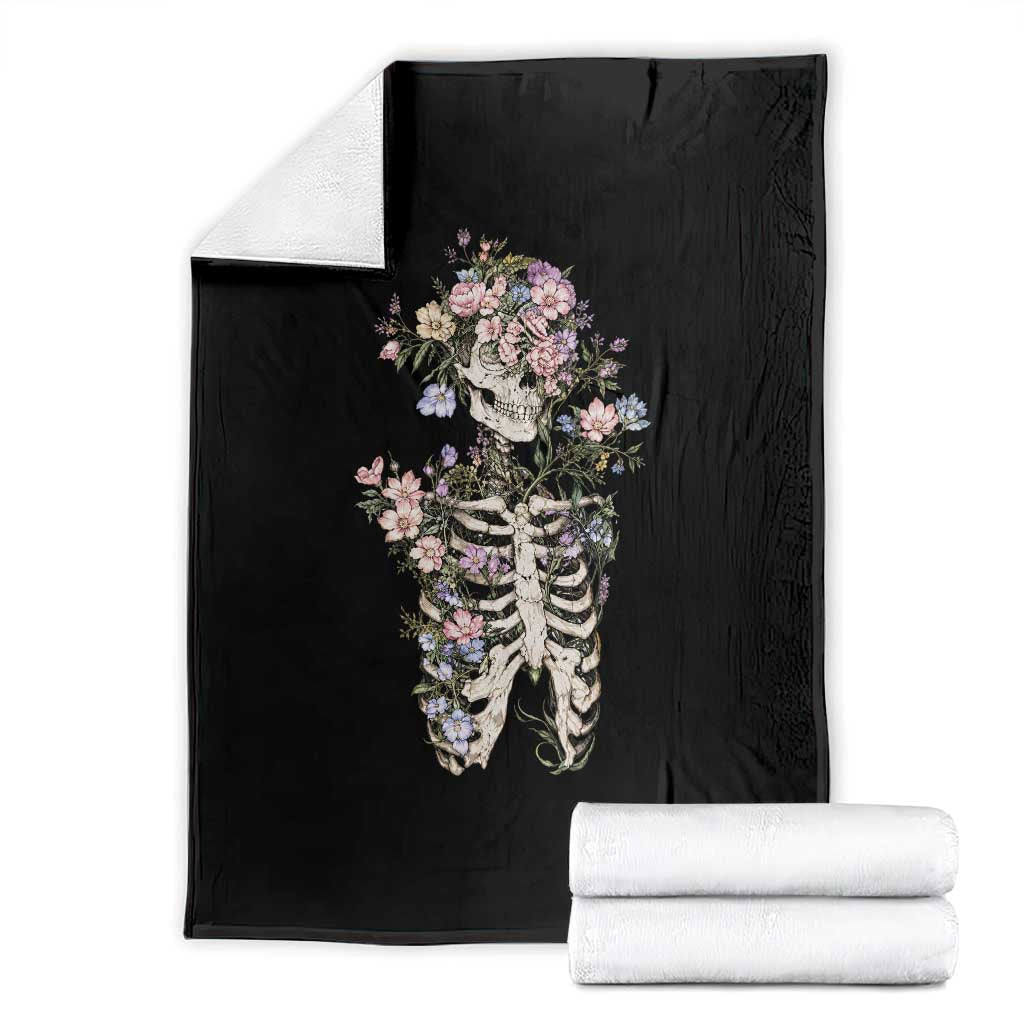 Floral Skeleton Ribcage Throw Blanket Cottagecore Botanical Skull Graphic