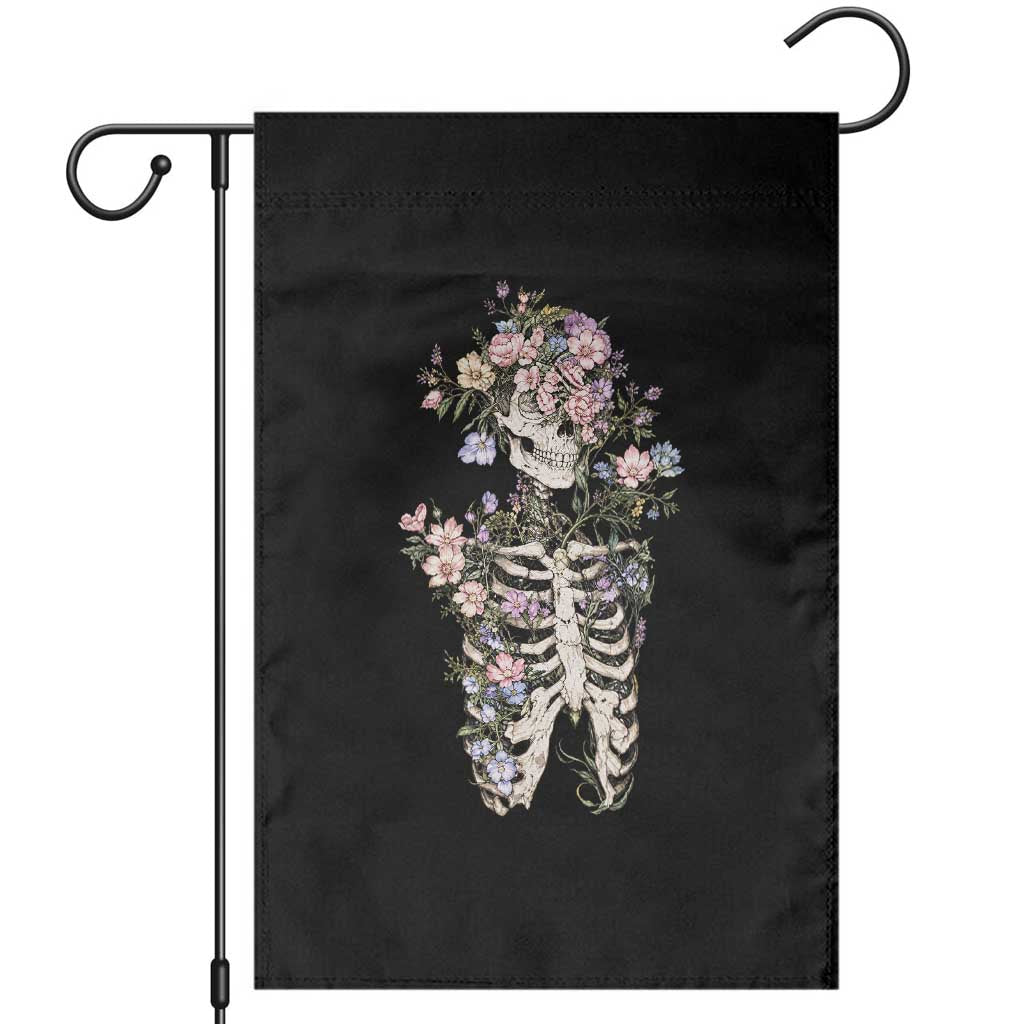 Floral Skeleton Ribcage Garden Flag Cottagecore Botanical Skull Graphic