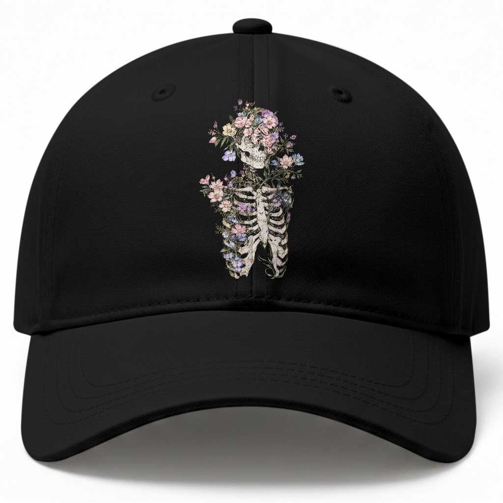 Floral Skeleton Ribcage Baseball Cap Cottagecore Botanical Skull Graphic