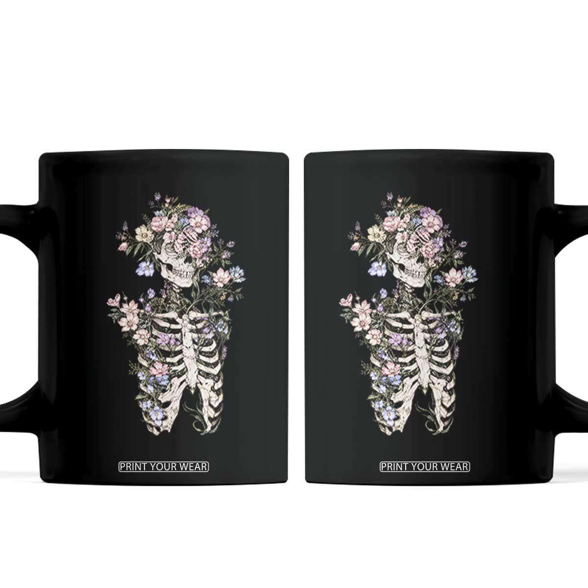 Floral Skeleton Ribcage Coffee Mug Cottagecore Botanical Skull Graphic