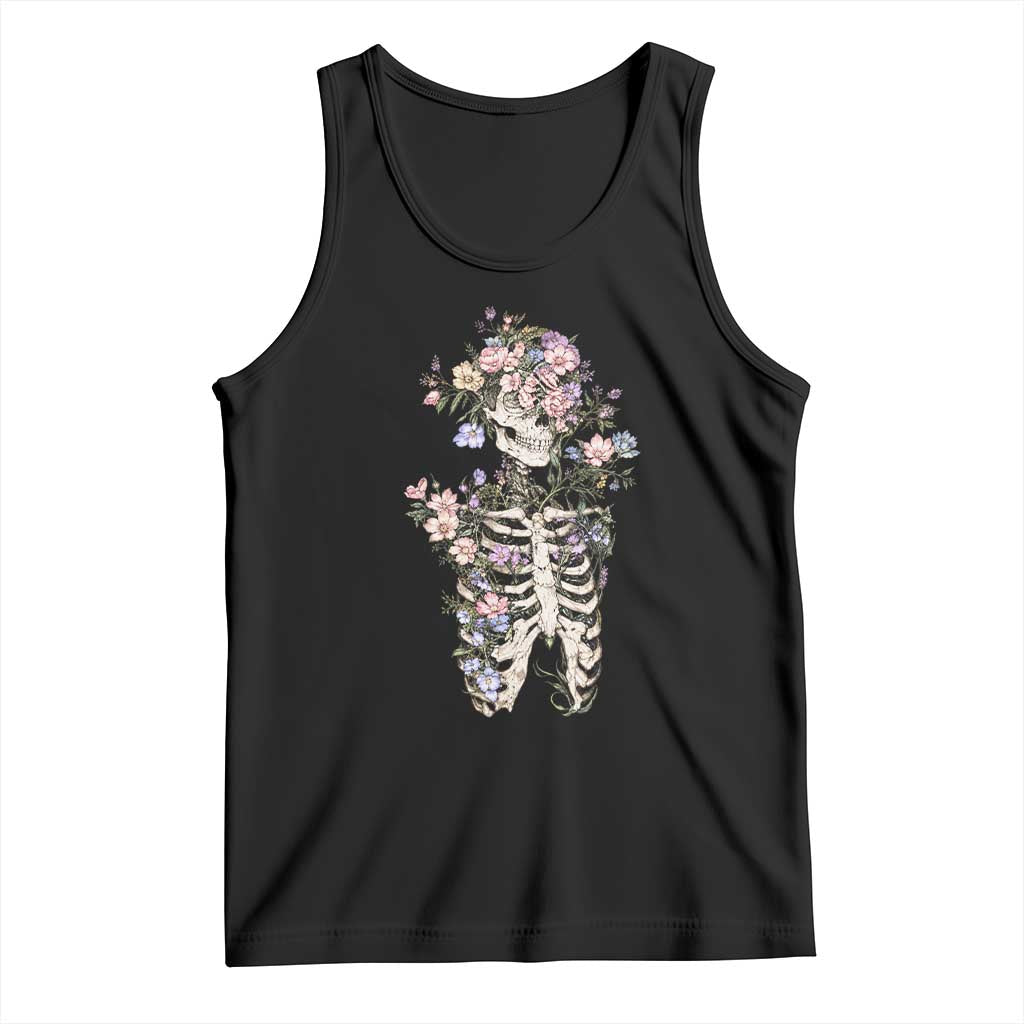 Floral Skeleton Ribcage Tank Top Cottagecore Botanical Skull Graphic
