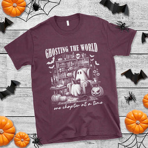 Funny Halloween Book Lover T Shirt Ghosting The World One Chapter At A Time
