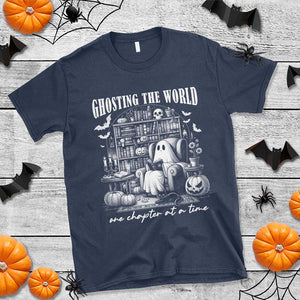 Funny Halloween Book Lover T Shirt Ghosting The World One Chapter At A Time