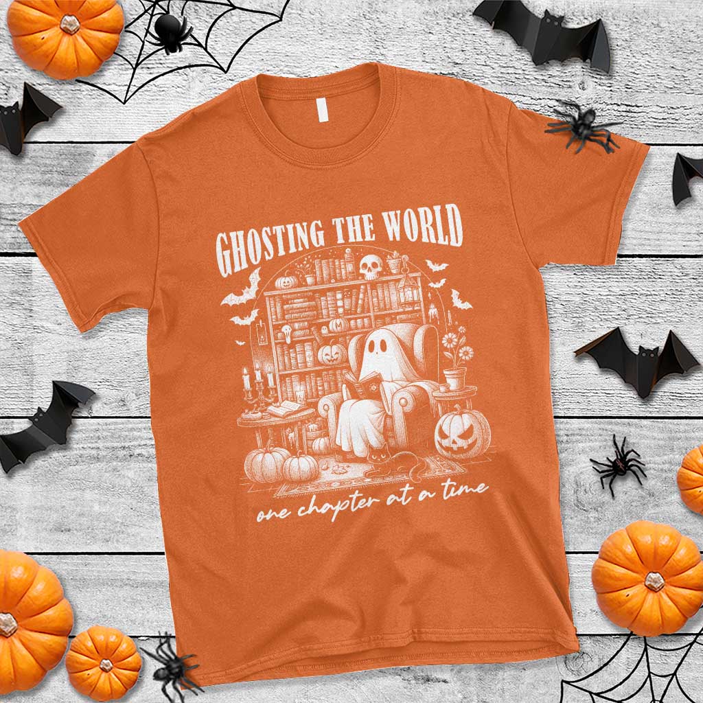 Funny Halloween Book Lover T Shirt Ghosting The World One Chapter At A Time