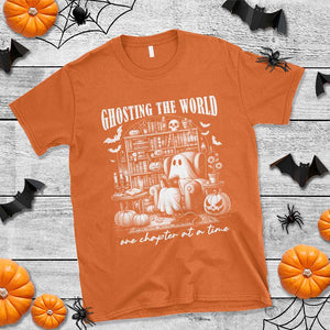Funny Halloween Book Lover T Shirt Ghosting The World One Chapter At A Time
