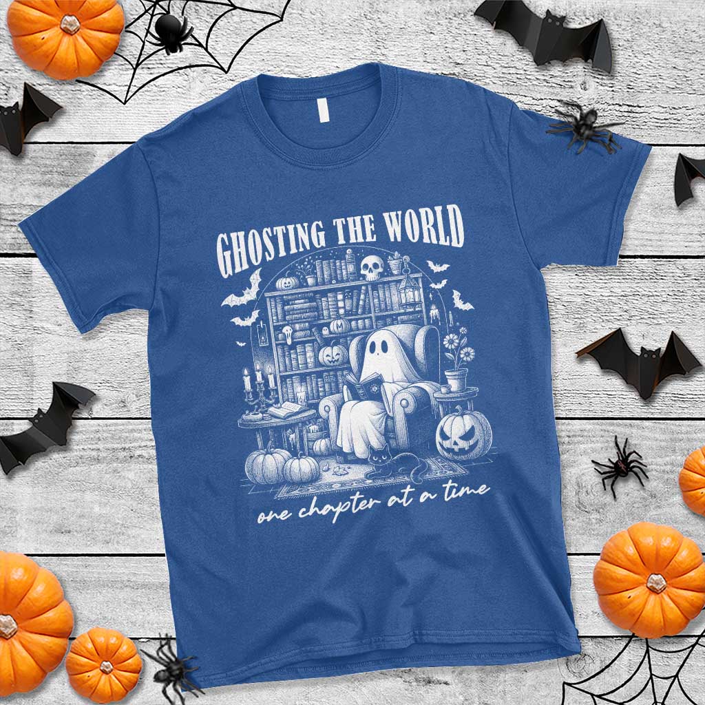 Funny Halloween Book Lover T Shirt Ghosting The World One Chapter At A Time