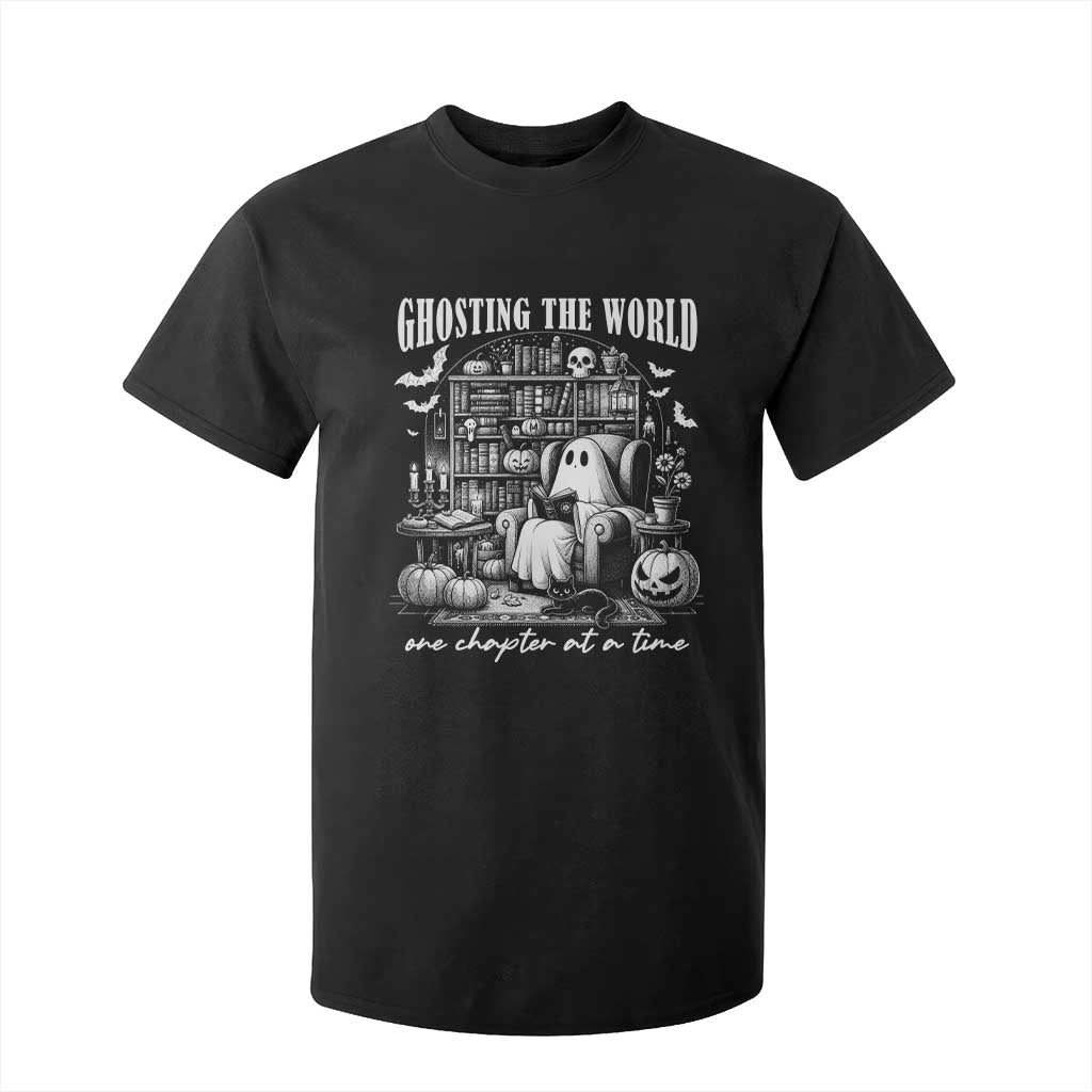Funny Halloween Book Lover T Shirt For Kid Ghosting The World One Chapter At A Time