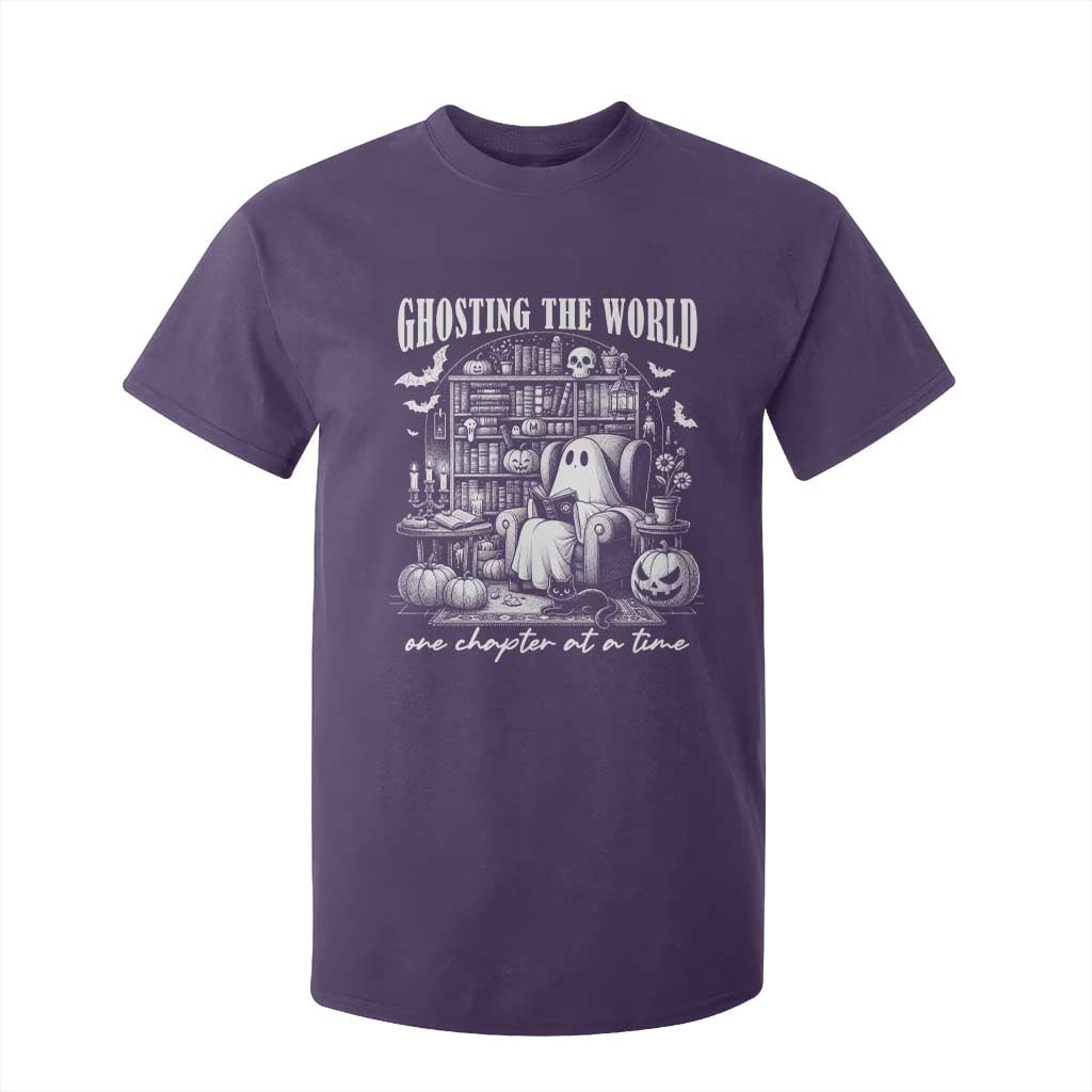 Funny Halloween Book Lover T Shirt For Kid Ghosting The World One Chapter At A Time