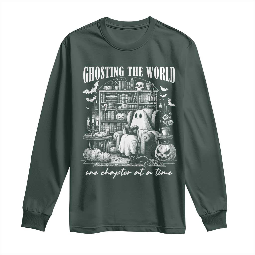 Funny Halloween Book Lover Long Sleeve Shirt Ghosting The World One Chapter At A Time