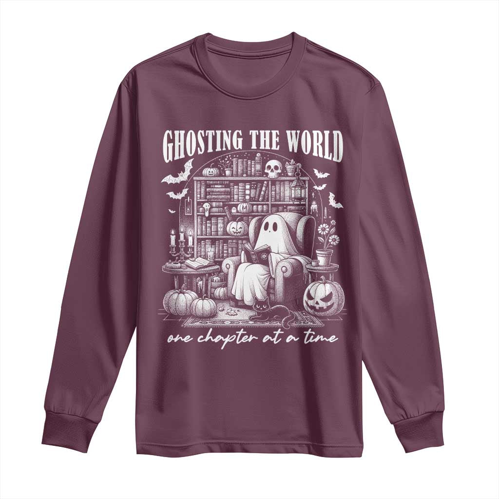 Funny Halloween Book Lover Long Sleeve Shirt Ghosting The World One Chapter At A Time