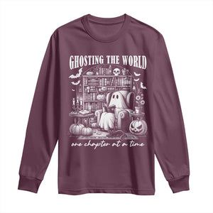 Funny Halloween Book Lover Long Sleeve Shirt Ghosting The World One Chapter At A Time