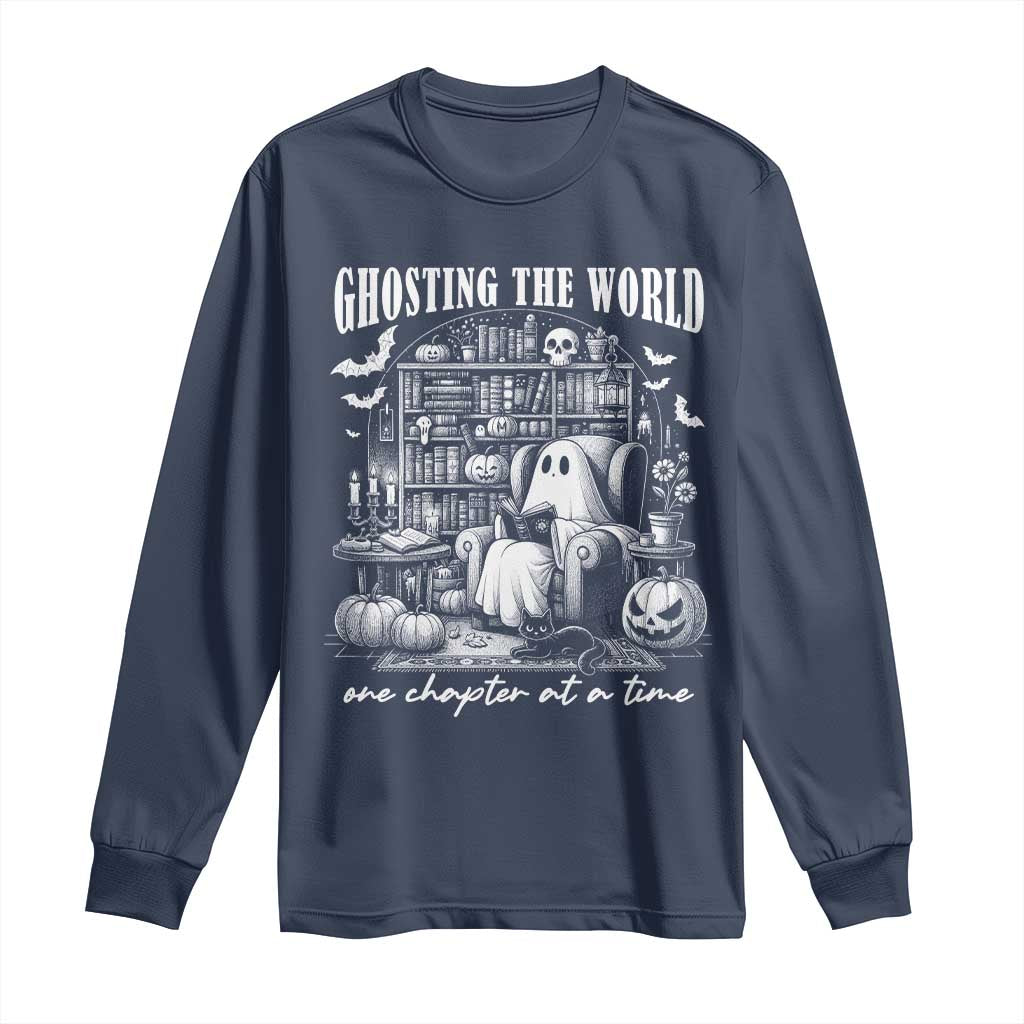 Funny Halloween Book Lover Long Sleeve Shirt Ghosting The World One Chapter At A Time