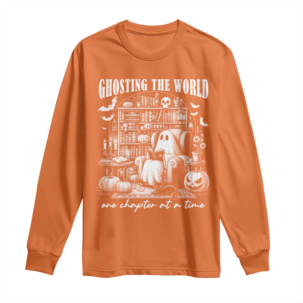Funny Halloween Book Lover Long Sleeve Shirt Ghosting The World One Chapter At A Time