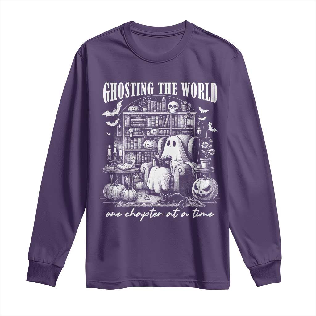 Funny Halloween Book Lover Long Sleeve Shirt Ghosting The World One Chapter At A Time