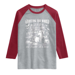 Funny Halloween Book Lover Raglan Shirt Ghosting The World One Chapter At A Time