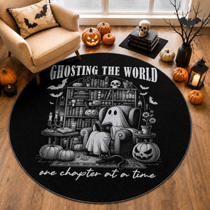 Funny Halloween Book Lover Round Rug Ghosting The World One Chapter At A Time