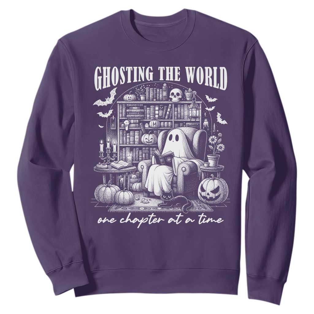 Funny Halloween Book Lover Sweatshirt Ghosting The World One Chapter At A Time