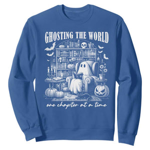 Funny Halloween Book Lover Sweatshirt Ghosting The World One Chapter At A Time
