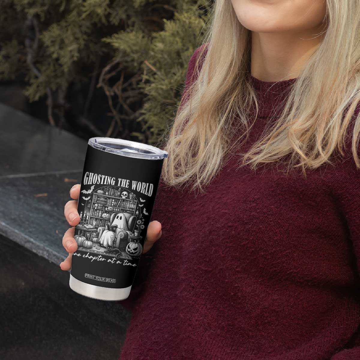 Funny Halloween Book Lover Tumbler Cup Ghosting The World One Chapter At A Time