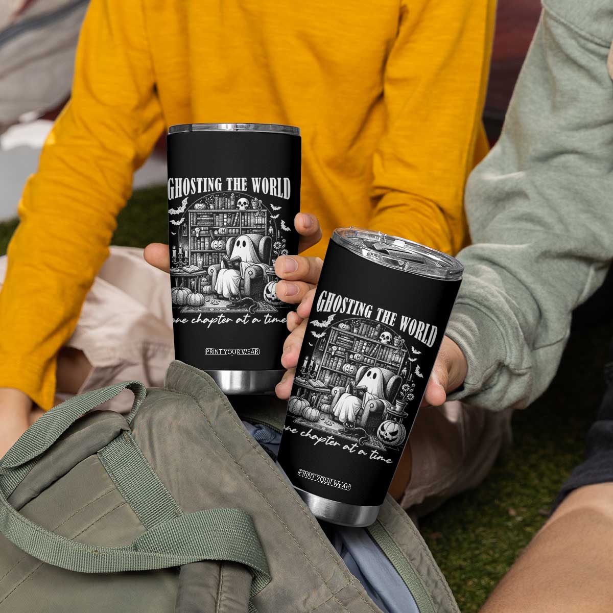 Funny Halloween Book Lover Tumbler Cup Ghosting The World One Chapter At A Time