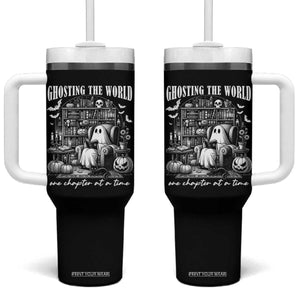 Funny Halloween Book Lover Tumbler With Handle Ghosting The World One Chapter At A Time