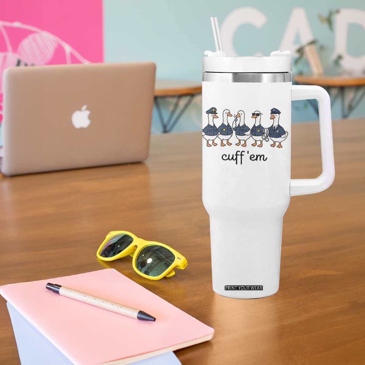 Cuff em Funny Police Goose Tumbler With Handle Law Enforcement Gift