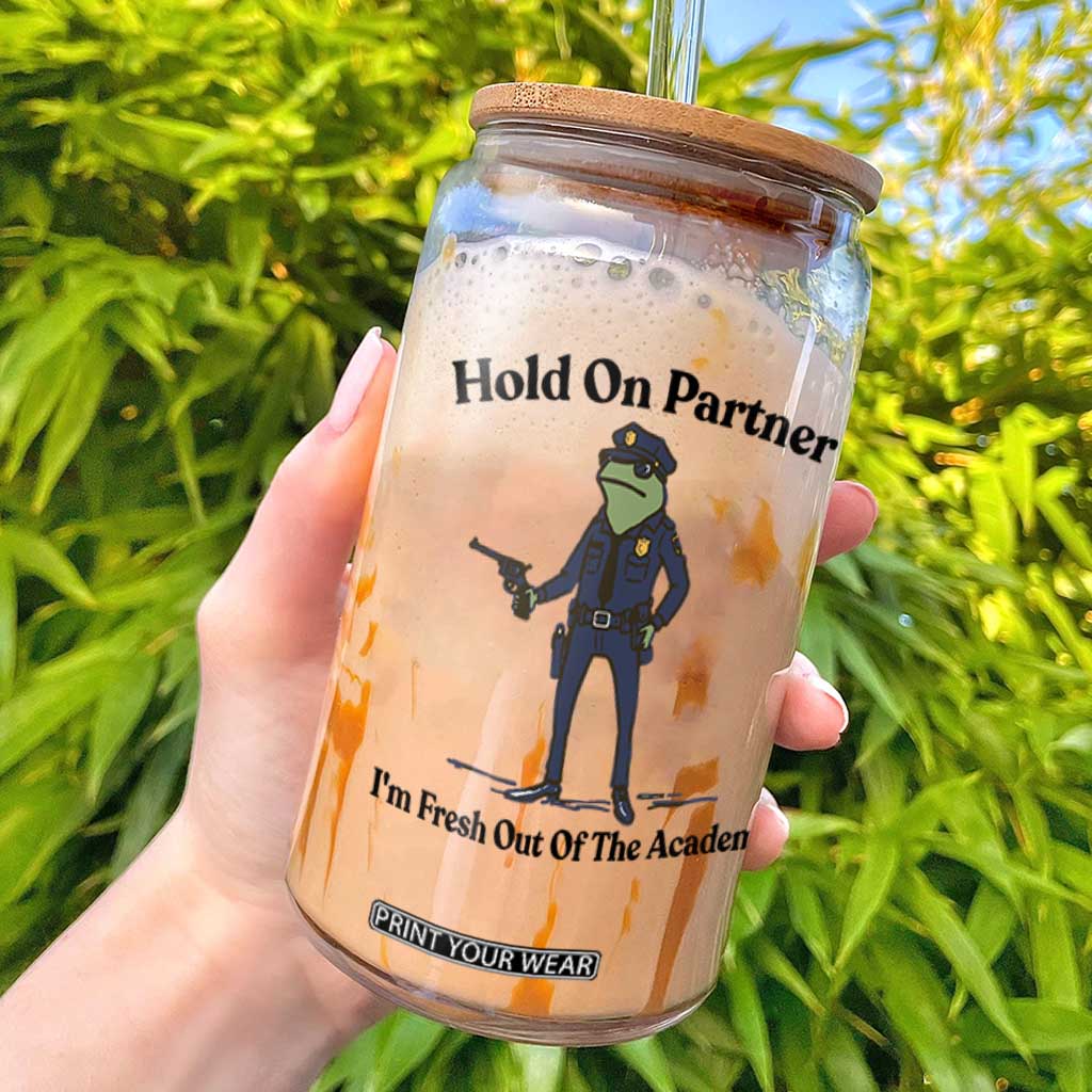 Funny Police Graduation Frog Glass Can Hold On Partner I Am Fresh Out of The Academy
