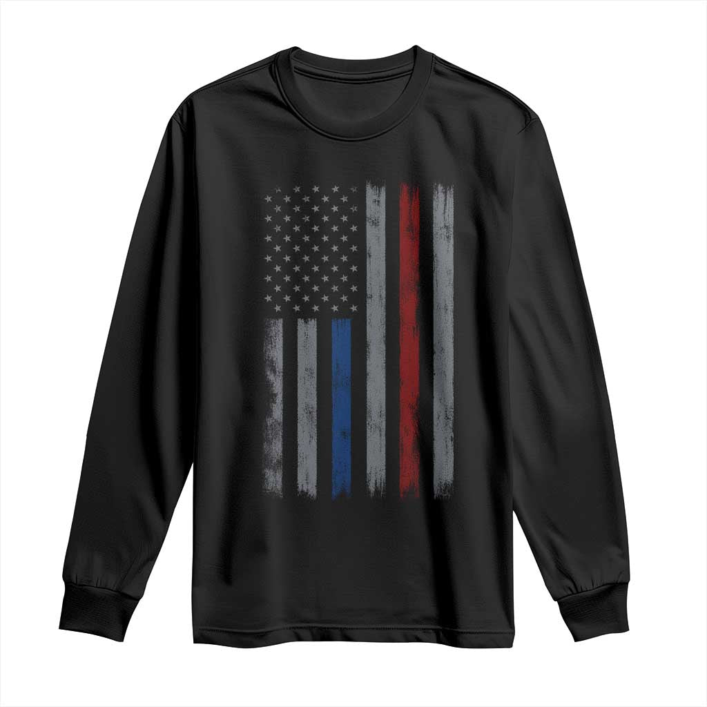 Firefighter Police American Flag Long Sleeve Shirt Patriotic First Responder Family