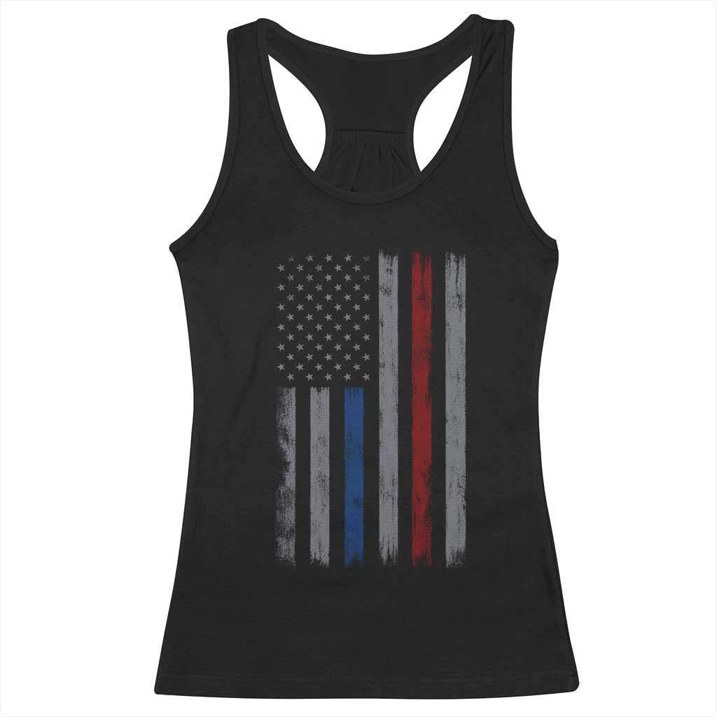 Firefighter Police American Flag Racerback Tank Top Patriotic First Responder Family